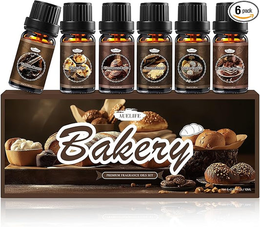 Bakery Essential Oils Set, Fragrance Oil for Diffusers for Father's Day, Candle Making, Aromatherapy Scented Oil Gift for Men - Vanilla Bean, Cookies, Chocolate Crepes, Cupcakes, Cinnamon Rolls, Bread