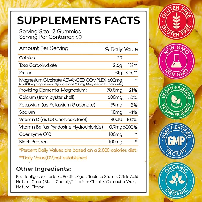 Magnesium Glycinate Gummies 600mg, Sugar Free Chewable Magnesium Gummies for Men & Women, Supports Evening Routine & Inner Balance, No Melatonin, Gluten Free, Non GMO, Vegan, 60 Days Supply, 2 Pack