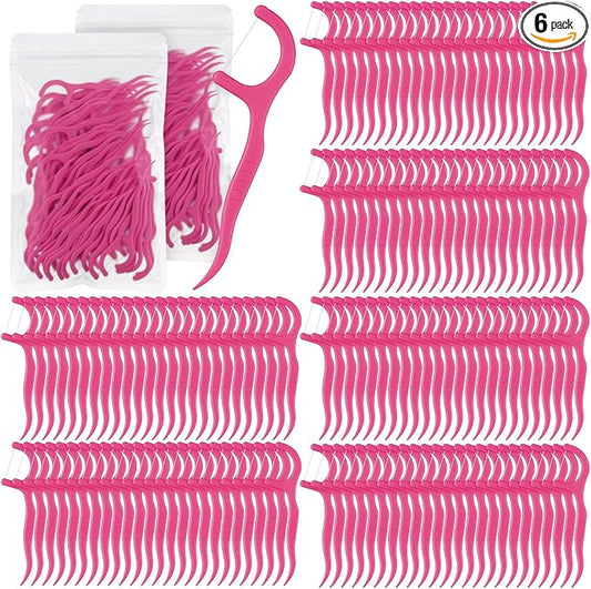Baderke 600 Count Floss Picks Bulk Dental Flossers Picks for Adults Non Breakable Tooth Picks Flossers Teeth Cleaning Dental for Family Pack Travel(Hot Pink)