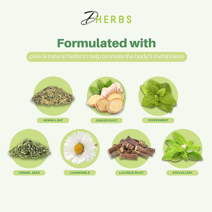 Dherbs Bowel Motion Tea Detox Drink, 20 Herbal Tea Bags (1 Pack) - Made with Senna Leaf, Ginger Root, Peppermint & More for Colon & Stomach Cleanse