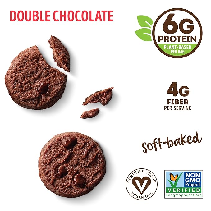 Lenny & Larry's The Complete Crunchy Cookie, Double Chocolate, 6g Plant Protein, Vegan, Non-GMO, 1.25 Ounce Pouch (Pack of 12)