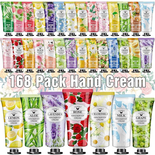 168 Pack Hand Cream Set For Women, Hand Lotion for Christmas Gifts, Bridesmaid Gifts, Thank You Gifts, Birthday Gifts, Stocking Stuffers for Women, Hand Lotion Travel Size for Dry Cracked Hands