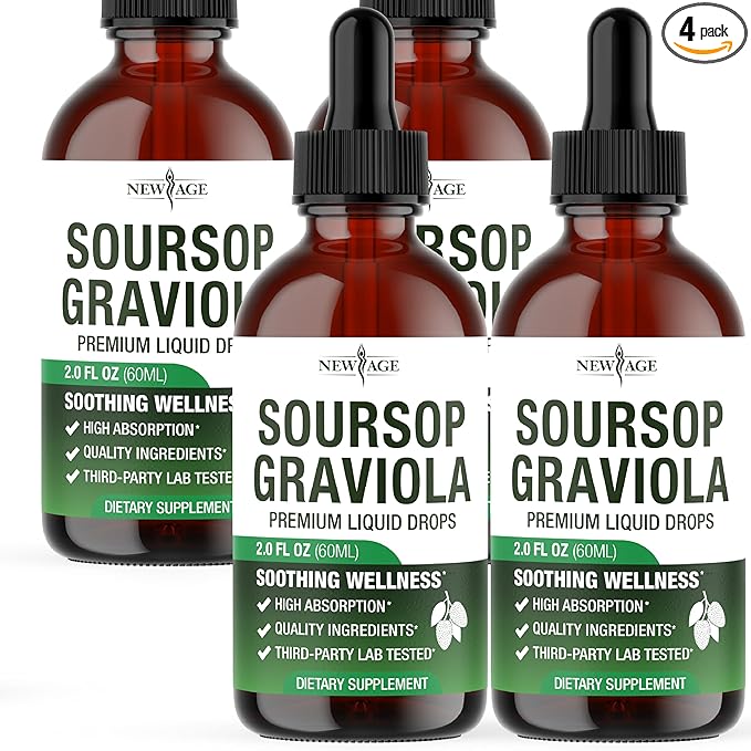 NEW AGE Soursop Drops - Soursop Bitters Liquid with Soursop Fruit and Leaves, Elderberry, Vitamin C and Olive Leaf - Multimineral & Vitamins Superfood - 8 oz