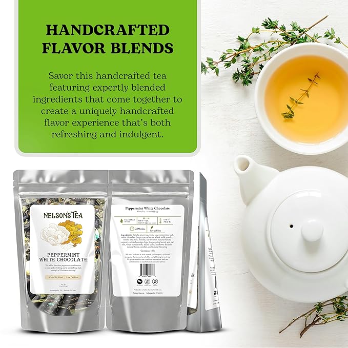 Nelson's Tea - White Chocolate Peppermint - Loose Leaf Tea - Green tea, white tea, peppermint, safflower, white chocolate, and mint chocolate - 16 oz.