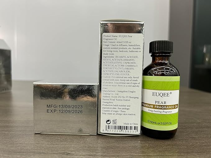 EUQEE Pear Fragrance Oil, Premium Fragrance Essential Oil 2.02 Fl oz for Soap Candle Making, Diffusers, Aromatherapy (60ml)