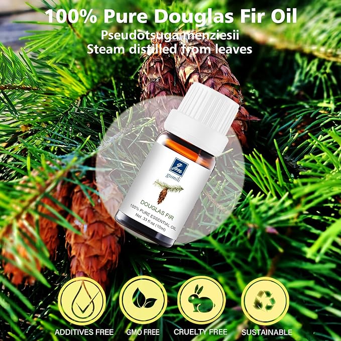 Douglas Fir Essential Oil 10ml - 100% Pure & Natural Douglas Fir Oil for Diffuser, Aromatherapy, Massage, Skin, Hair, Fresh Woodsy Scent