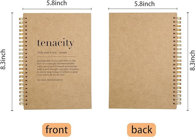 Inspirational Spiral Notebook,Inspirational Journal,Inspirational Journal for Women Men Writing,Tenacity Spiral Notebook 8.3×5.5 Inch Kraft Paper