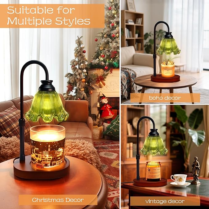 Candle Warmer Lamp with Timer Dimmable: Birthday Gifts for Women Mom,Wax Melt Warmer for Jar Candles, Vintage Home Decor, House Warming Gifts New Home (Green)