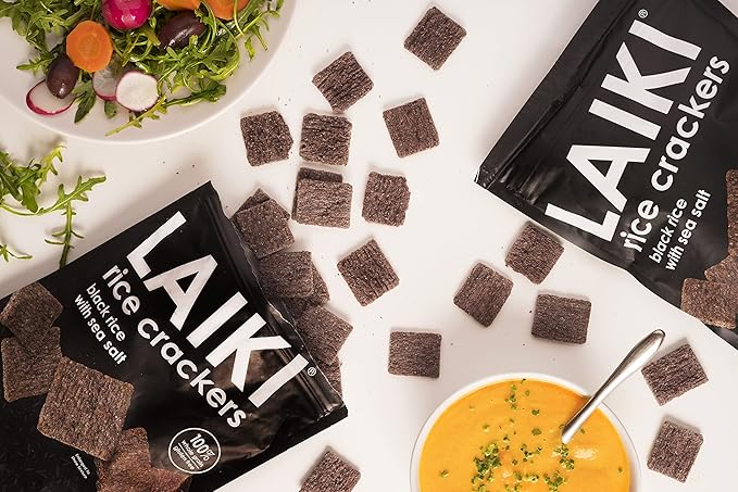 LAIKI Black Rice Crackers Combo | Gluten-free Healthy Snack | Vegan Savour Snack | NON-GMO Certified | Flavorful Snack | Diabetic Friendly | 100% Wholegrain | 12 Packs of 21 grams with 1 pack of 3.53