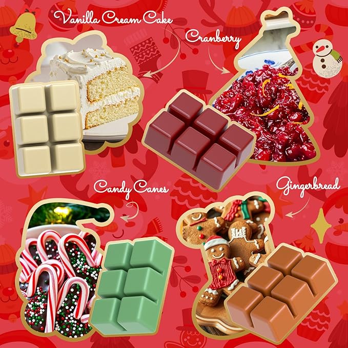 Christmas Scented Wax Melts, Holiday Scented Wax Melts, Strong Scented Soy Wax Cubes/Tarts for Warmer, Candle Wax Melts for Home, Mistletoe, Christmas Wreath, Cranberry, Gingerbread,8x2.5oz
