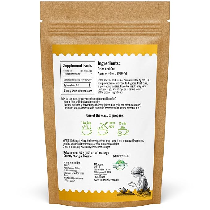 30 Bags Agrimony Herb Dried Cut Agrimony Flower Tea (Agrimonia Eupatoria L.) - 24 Count 2g Tea Bags Agrimonia Flor De Hierba De San Guillermo