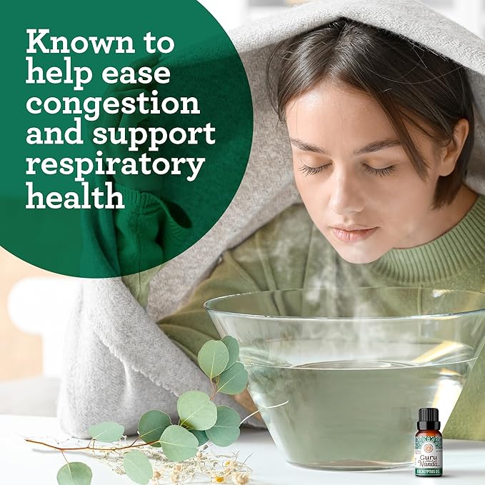 GuruNanda Eucalyptus Essential Oil -100% Pure, Natural and Undiluted Aromatherapy Oil for Diffusers - Enhances Your Breathing Space - Perfect for Massages (2X0.5 Fl Oz)