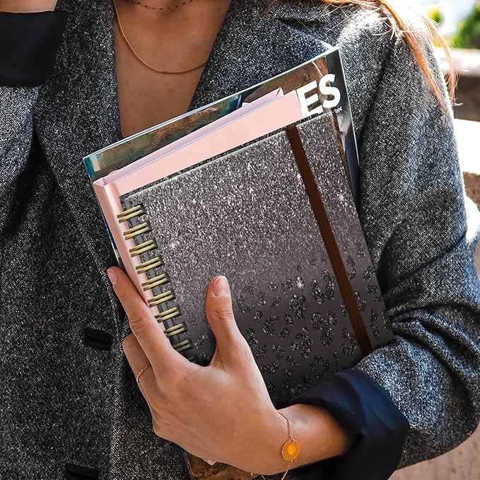 Cute Spiral Notebook, Journal for Women, Hardcover Spiral Journal, 5.5 x 8.3 Inches, 120 Pages,100gsm Paper, for Gifts Nurse Teacher Women Office Supplies(Black Leopard)