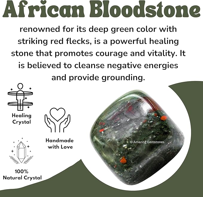 Amazing Gemstone African Bloodstone Crystals and Healing Stones Tumbled - 1 oz African Bloodstone Stone, Healing Stones for Energy Balance, Premium Polished Gems Rocks for Meditation and Wellness