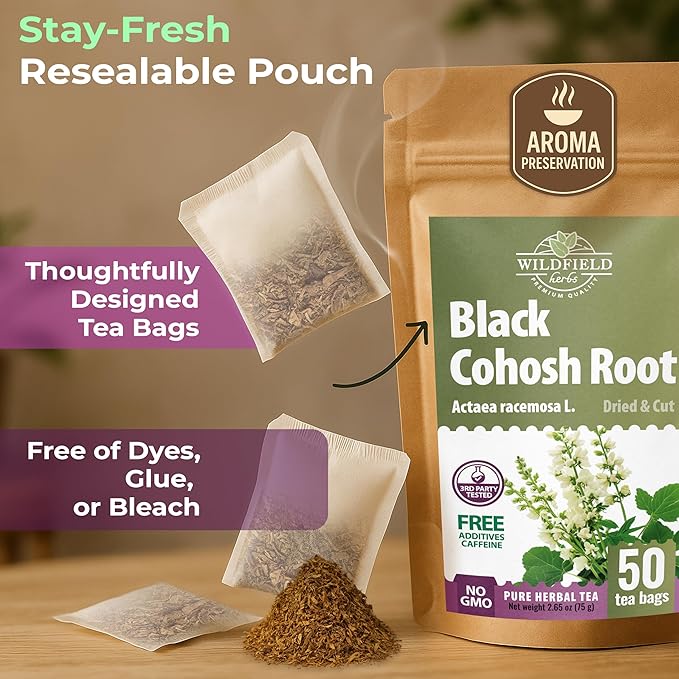 50 bags Black Cohosh Tea Black Cohosh Root Herbal Tea (Actaea racemosa) - 50 Count 2 g Tea Bags Herb Tea Cohosh