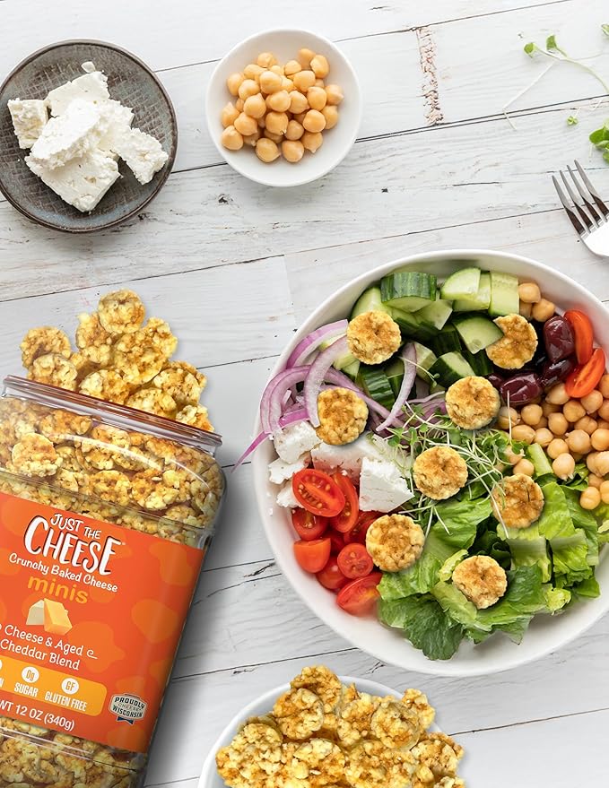 Just the Cheese Minis – Cheese & Aged Cheddar Blend Crisps, 12 oz Jar, Delicious Low-Carb Lifestyle Protein Chips, High-Protein, Gluten-Free Crisps, Keto-Friendly, Zero Sugar, Perfect Snack for Adults