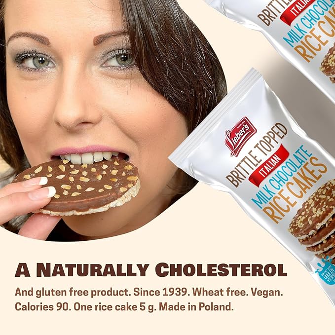 LIEBERS Thin Chocolate Rice Cakes, Kosher Certified Dairy and Dairy Free Options, Gluten Free Snack Pack Of 3 (Brittle Topped Milk Chocolate)