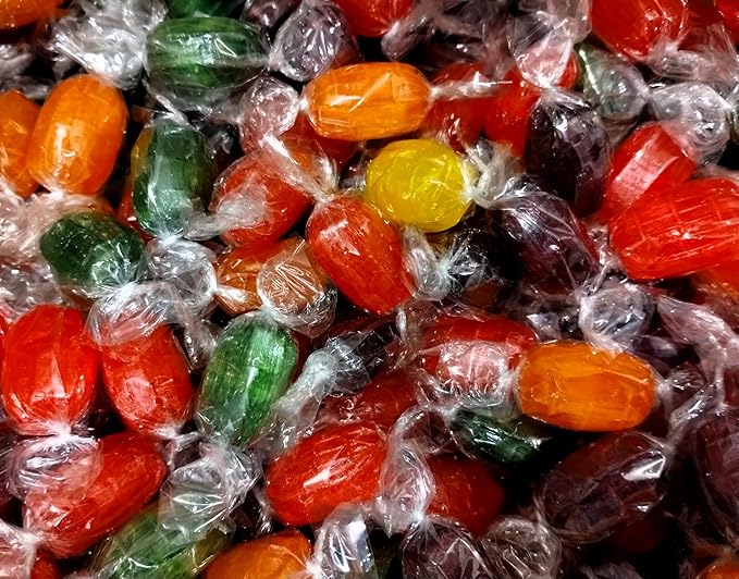 Assorted Fruit Barrels - 4 lbs Bulk Individually Wrapped Orange, Cherry, Apple, Lemon, Grape Fresh Sweet Hard Candy