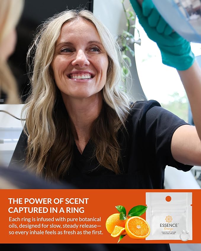 Essence Wearable Aromatherapy Nasal Diffuser – Orange Essential Oil Nose Ring Silicone Inhaler for Stress & Mood Support - Made in USA & Travel-Friendly (3 Pack)