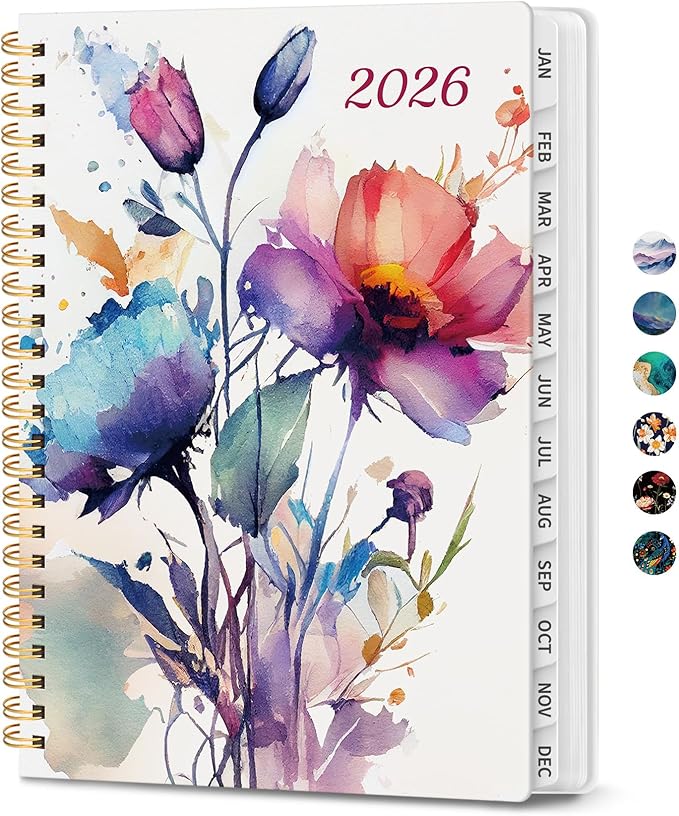 2026 Planner, Monthly and Weekly Calendar Planner for Women, January 2026 - December 2026, Hardcover Pretty 2026 Agenda Planner Book with Tabs, Spiral Bound, Perfect for School Office Home Supplies, 8.5" x 11" - Painted Bloom
