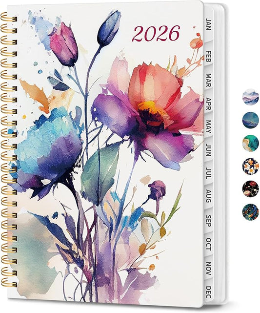 2026 Planner, Monthly and Weekly Calendar Planner for Women, January 2026 - December 2026, Hardcover Pretty 2026 Agenda Planner Book with Tabs, Spiral Bound, Perfect for School Office Home Supplies, 8.5" x 11" - Painted Bloom
