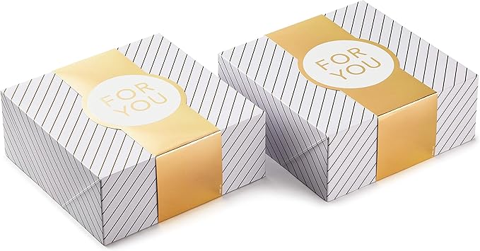 Hallmark 10" Large Gift Boxes with Wrap Bands (2-Pack: White and Gold, "For You") for Weddings, Graduations, Valentine's Day, Christmas, Hanukkah, Birthdays, Wrapped Treats and Cookies
