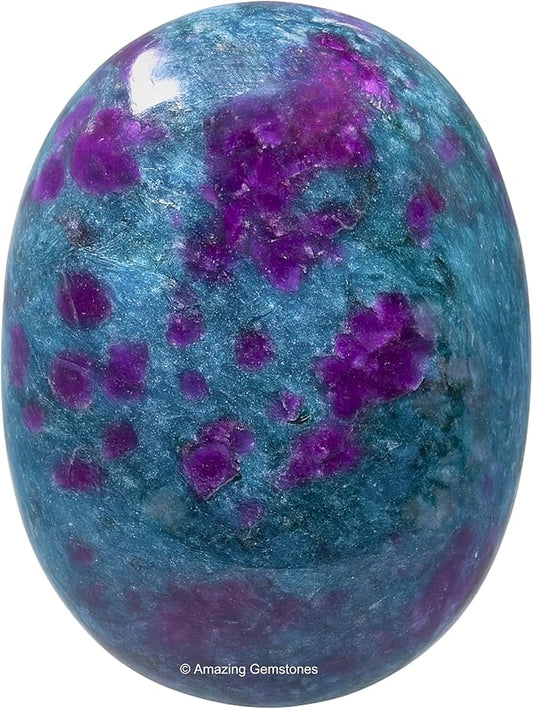 Amazing Gemstone Ruby in Kyanite Palm Stone - Massage Worry Stone for Natural Body Chakra Balancing, Reiki Healing and Crystal Grid