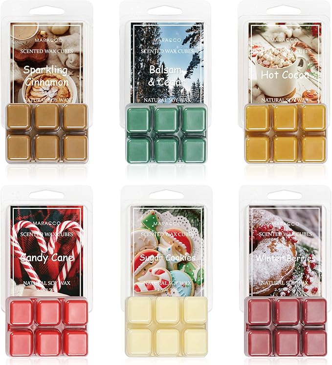 Christmas Scented Wax Melts, Soy Wax Cubes for Wax Warmer, Wax Melts Wax Cubes Xmas Winter, 6 x2.5oz