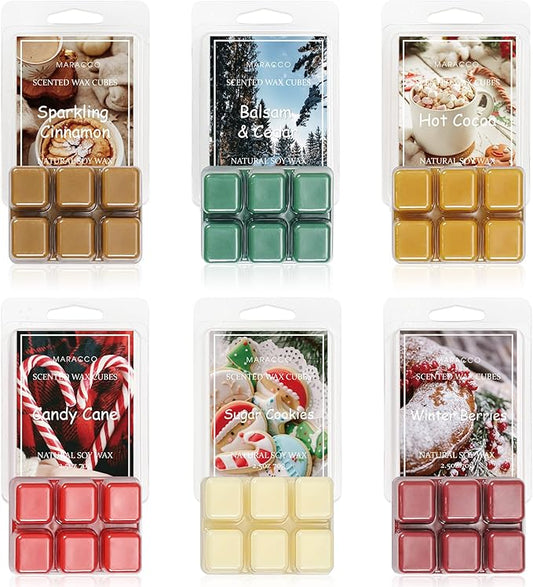 Christmas Scented Wax Melts, Soy Wax Cubes for Wax Warmer, Wax Melts Wax Cubes Xmas Winter, 6 x2.5oz