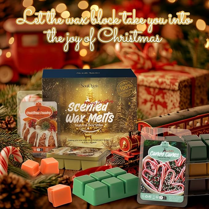 Christmas Wax Melts,Scented Soy Wax Cubes Set for Wax Warmer-Christmas Cake, Eggnog,Candy Canes, Gingerbread, Mistletoe, Christmas Pudding, Hot Chocolate, and Vanilla Sugar Cookies, 8x2.5oz