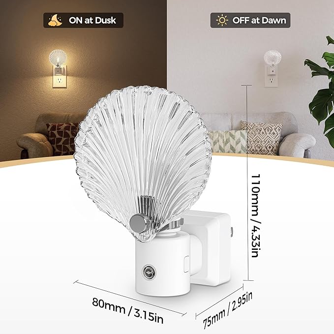 DORESshop LED Night Light, Glass Shell Night Lights Plug into Wall, 3 Level Brightness Adjustable Plug in NightLight with 360° Rotatable, Dusk to Dawn Sensor Nightlights for Adults, Bedroom, 3000K