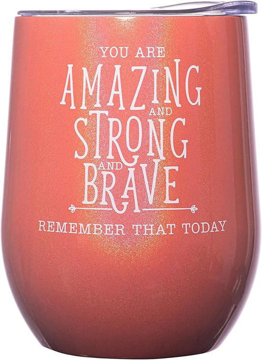 DIVERSEBEE Inspirational Thank You Gifts for Women, Best Friend, Sister, Wife, Girlfriend, Coworker, Mom, Encouragement Birthday Wine Gifts - Insulated Wine Tumbler with Lid (Coral)