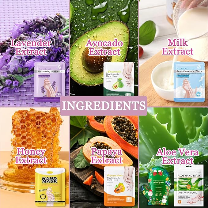 Hydrating Hand Masks, 6PCS Hand Mask Moisturizing Gloves for Men Women, Smooth Long Lasting Soft Exfoliating Hand Peeling Spa Mask Moisturizer Beauty Gift Set for Dry Cracked Rough Dull Hands（I)