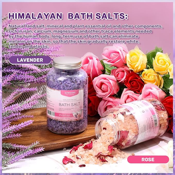 Bath Salts kit Himalayan Pink Salt -46 oz, Pack of 2 Natural Epsom Salt Rose, and Lavender- Essential Oils Relaxes and Better Sleep Foot Soak Tea Tree Oil Soaking & Bathing