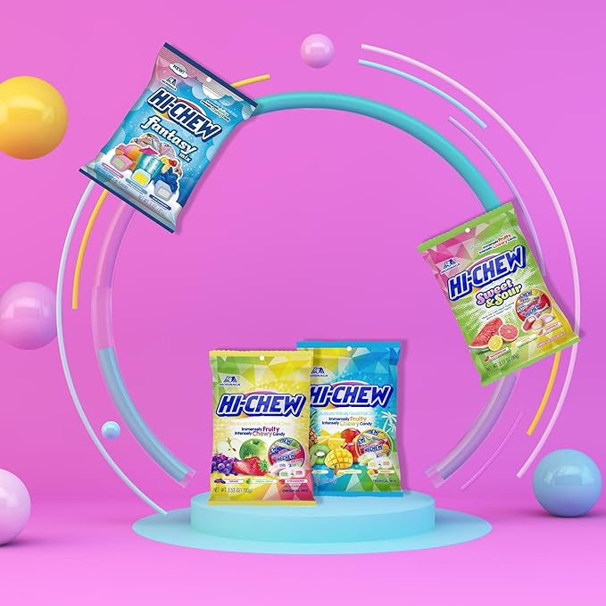 HI-CHEW Variety Mix, Pack of 4 Bags - 17 Flavor Assort Sweet and Sour Chewy Halloween Candy, Unique Fun Soft - Immensely Juicy Fruity Candy Flavors - Individually Wrapped for Sharing