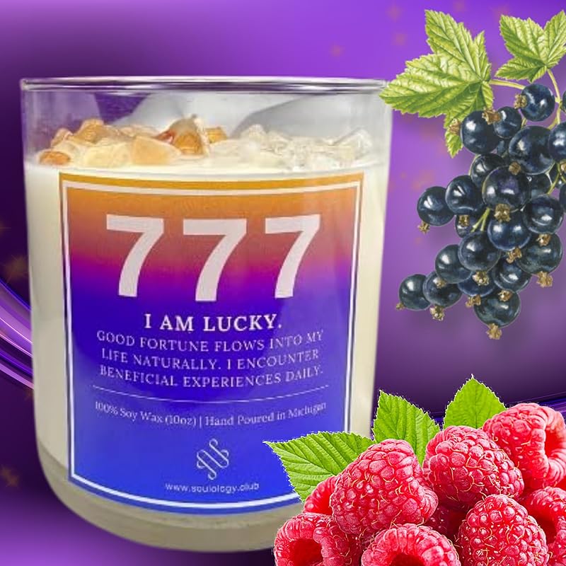 777 Angel Number Candle, 10oz, Crystal candle, 100% Soy Wax & Phthalate-Free Fragrance candles, Gifts candles for women, Angel Number Gift, Good Luck Candle, Money Candle