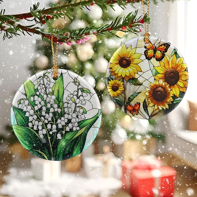 Lily of Valley Flower Ornament – Christmas Decoration & Christmas Ornament; Round Ceramic (Holiday Present, Bauble Present, Gift Idea, and Gift Exchange) | Heirloom Keepsake