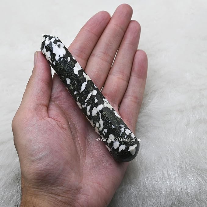Amazing Gemstone Black and White Tourmaline Crystal Wand Massage Stick - Pelvic Wand Gua Sha for Adults - Crystals and Healing Stones Massage Wands for Adults Gifts (Pointed)