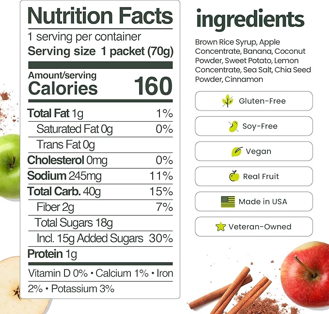 Huma Ultra - 40g Carbs Real Food Energy Gel with Ultra Endurance Formula - 8 Pack, Apple Pie