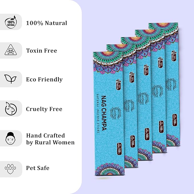 Raajsee Nag Champa Incense Sticks (180 gm), 100% Pure Organic Natural Hand Rolled Free from Chemicals - Nag Champa Incense is Perfect for Aromatherapy, Cleansing, Meditation (Pack of 12)