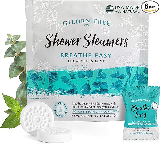Gilden Tree Essential Oils Shower Steamers 100% Pure Eucalyptus Mint Long Lasting, Individually Wrapped, Spa Stress Relief Gifts for Women Made in USA