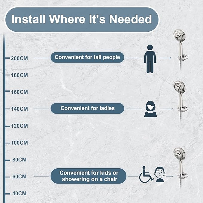 BRIGHT SHOWERS Shower Head Holder Wall Mount, Adjustable Handheld Shower Wand Holder with Universal Fit and Angle Adjustment, Brushed Nickel