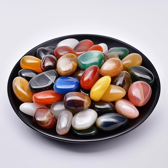 Colorful Agate Healing Crystal Stone Set - 24 Pieces, 0.6" Natural & Polished Stones for Healing, Meditation, Reiki, Chakra, Crafting & Decoration