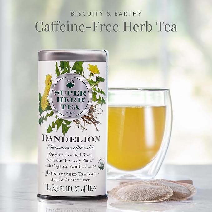 The Republic of Tea — Organic Dandelion SuperHerb Tea Refill Bag, 36 Herbal Tea Bags, Naturally Caffeine-Free