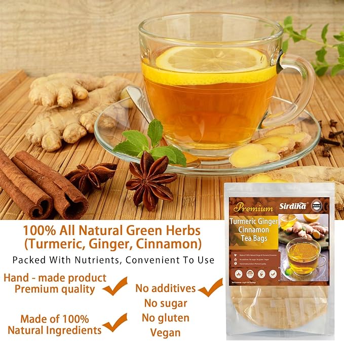 Turmeric Ginger Cinnamon Tea - 150 Teabags Premium Turmeric Ginger Herbal Tea, Curcuma Teas Bag Hand-made Blend of Turmeric&Ginger&Cinnamon, 100% Natural & No Additives & Caffeine Free (150 Count)