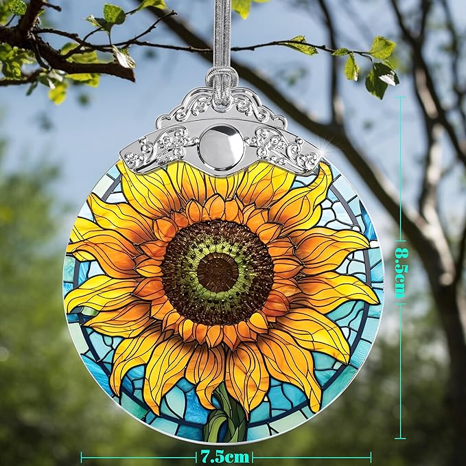 Christmas Ornaments: Stained Glass Ornament, Christmas Tree Ornament, Hanging Ornaments for Home Decor & Xmas Tree Decorations – Exquisite Holiday Decor, Holiday Present - Sunflower