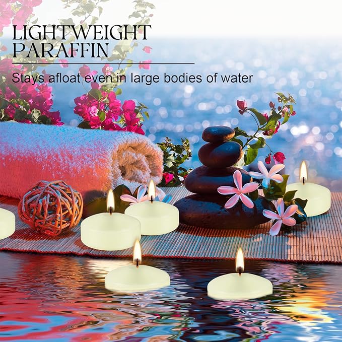 12-Pack Ivory Floating Candles (2") - Waterproof Wedding/Party/Spa Decor, Long-Lasting Burn