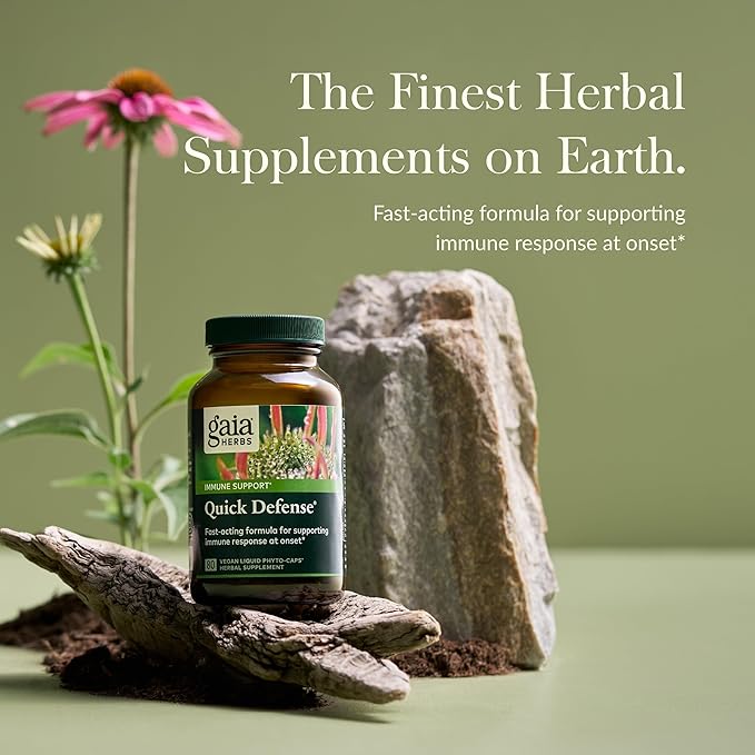 Gaia Herbs Quick Defense - Fast-Acting Immune Support Supplement* - Echinacea, Black Elderberry, Ginger & Andrographis - 80 Vegan Liquid Phyto-Capsules (8-Day Supply)