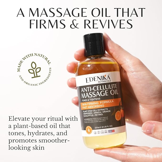 Firming Body Massage Oil, Anti Cellulite Massage Therapy Oil with Retinol & Stem Cells for Body, Legs, Thighs & Butt, Tightens, Relaxes & Hydrates Skin, 2-Pack