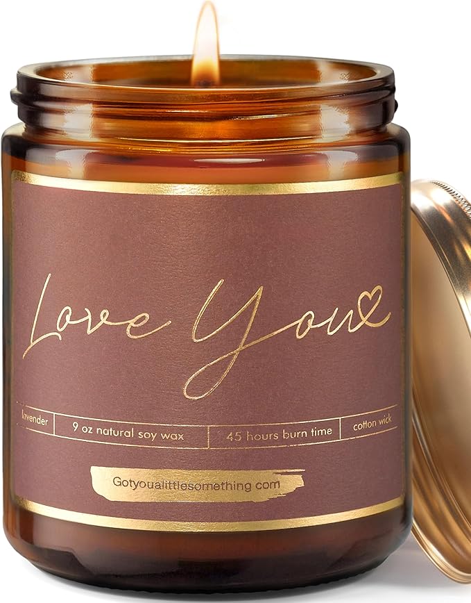 Love You Gifts for Women - Lavender Vanilla Candle - Small Birthday Gift for Mom Sister BFF Bestie Aunt Grandma - Romantic Anniversary or Engagement Present for Wife Husband Boyfriend Girlfriend